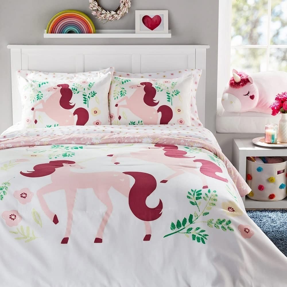 Member's Mark Comforter Set Kids Full Pink New Unicorn Glow-in-The-Dark 7pc